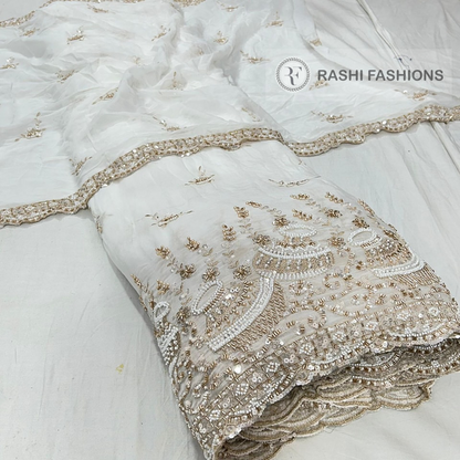 PURE DYEABLE GEORGETTE HANDWORK EMBROIDERY