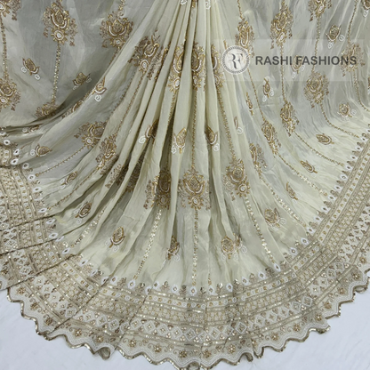 PURE DYEABLE GEORGETTE HANDWORK EMBROIDERY