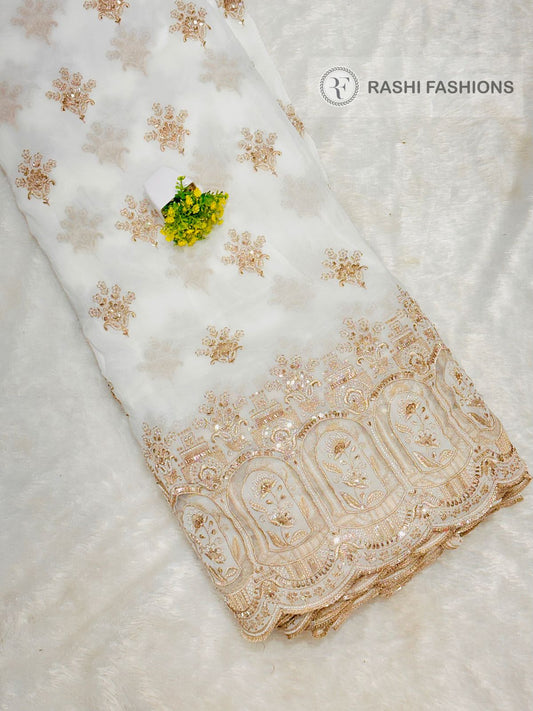 Georgette Dyeable Handwork Embroidery
